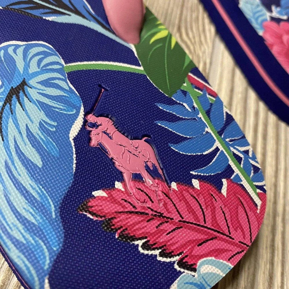 Polo Ralph Lauren Bolt Floral Flip Flip Sandals Men’s 11-12 12D Blue Pink New